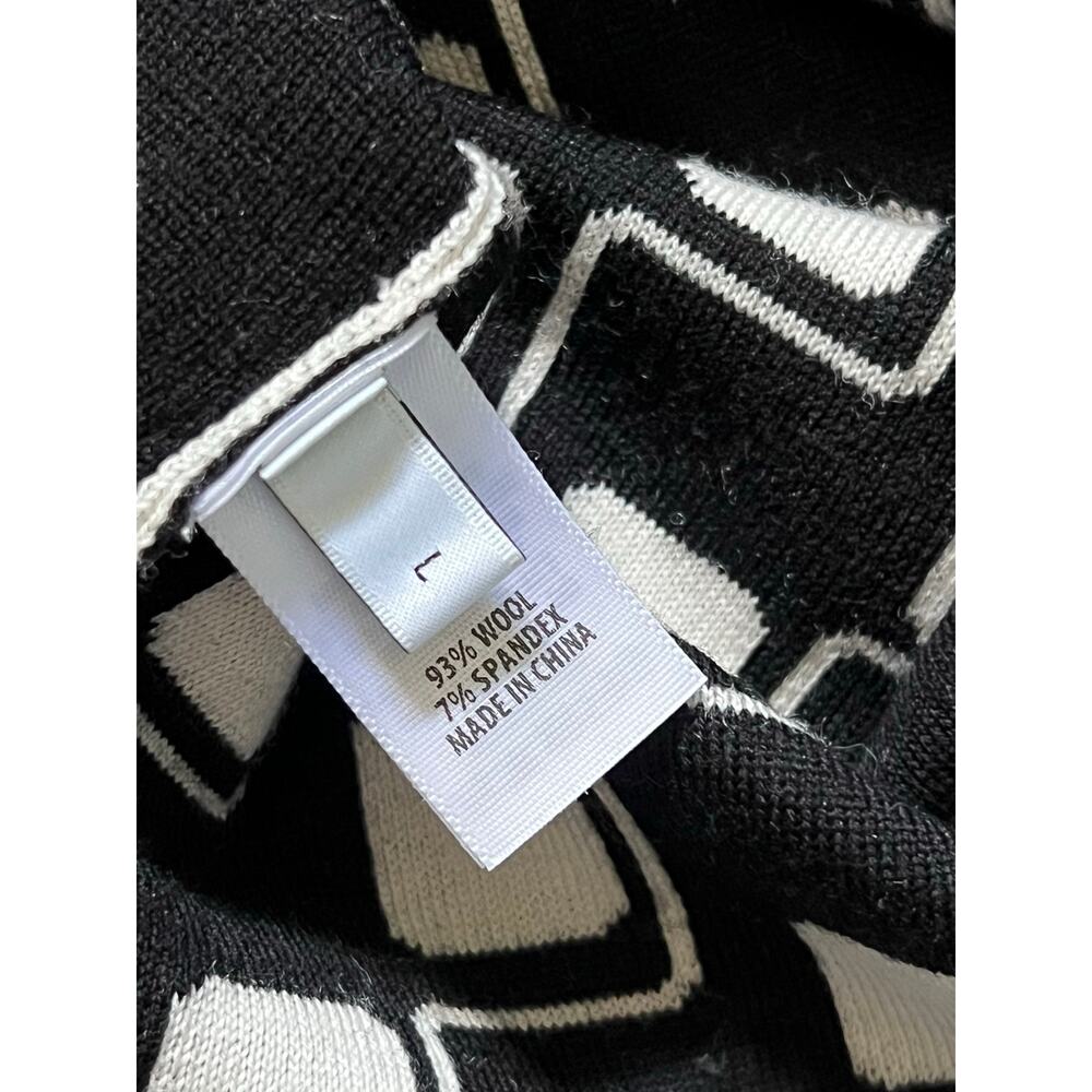Quiet Luxury St. John Wool Stretch Maximalist Black White Mock Neck Sweater Sz L - Picture 8 of 14